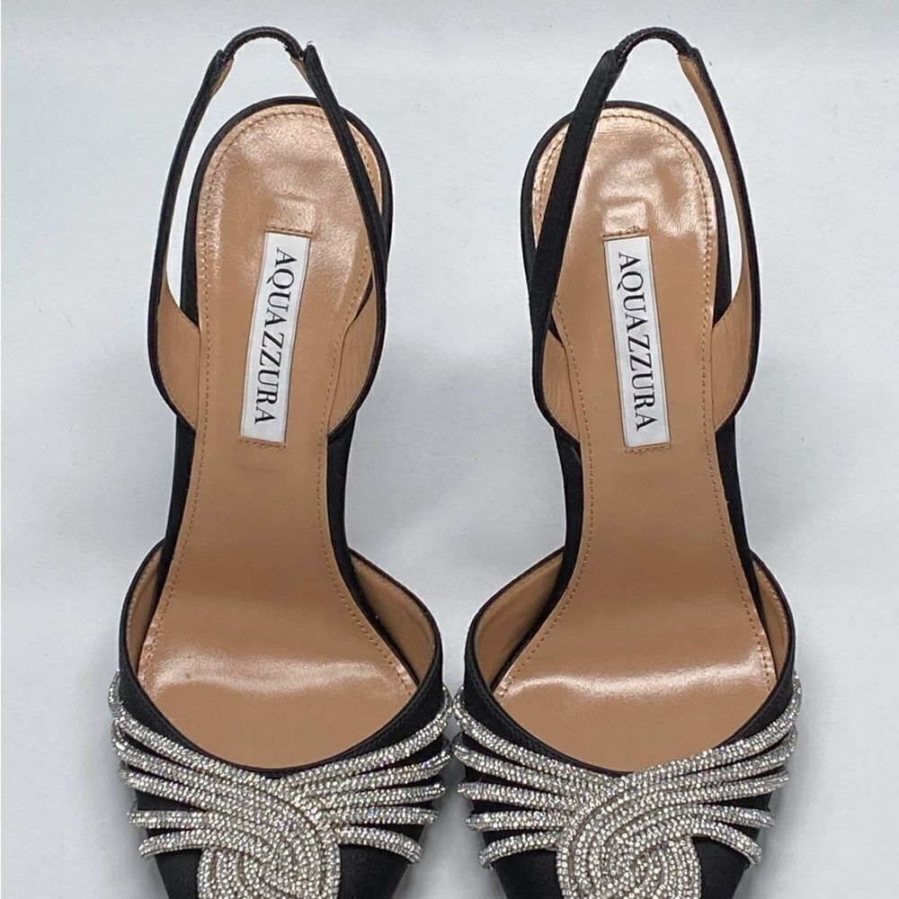 Aquazzura Gatsby Crystal-Embellished Satin Pumps size 38.5 - Picture 8 of 13